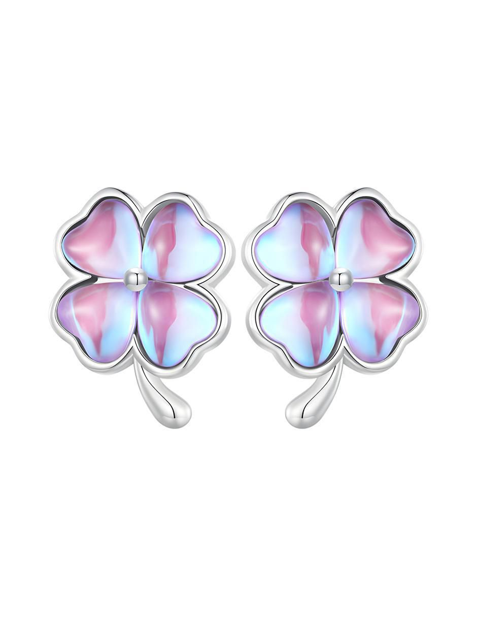 Broqueles de trébol de plata P 925 con acabado baño de rodio cristal