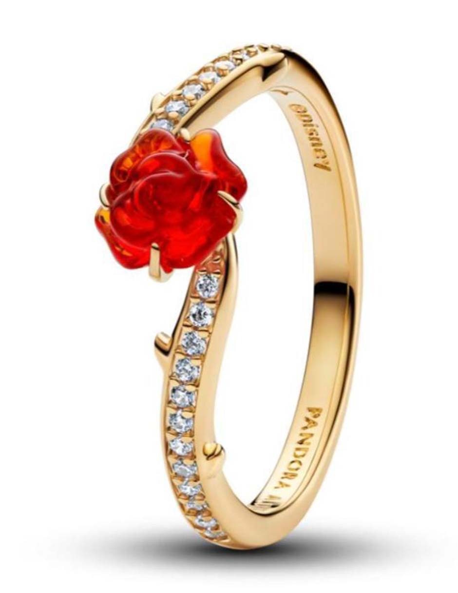 Anillo de flor Disney x La Bella y La Bestia P 925 de plata zirconia cúbica con baño de oro Anillo de flor Disney x La Bella y La Bestia P 925 de plata zirconia cúbica con baño de oro