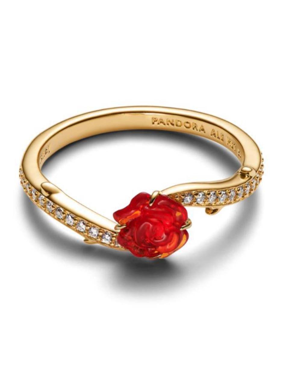 Anillo de flor Disney x La Bella y La Bestia P 925 de plata zirconia cúbica con baño de oro 2