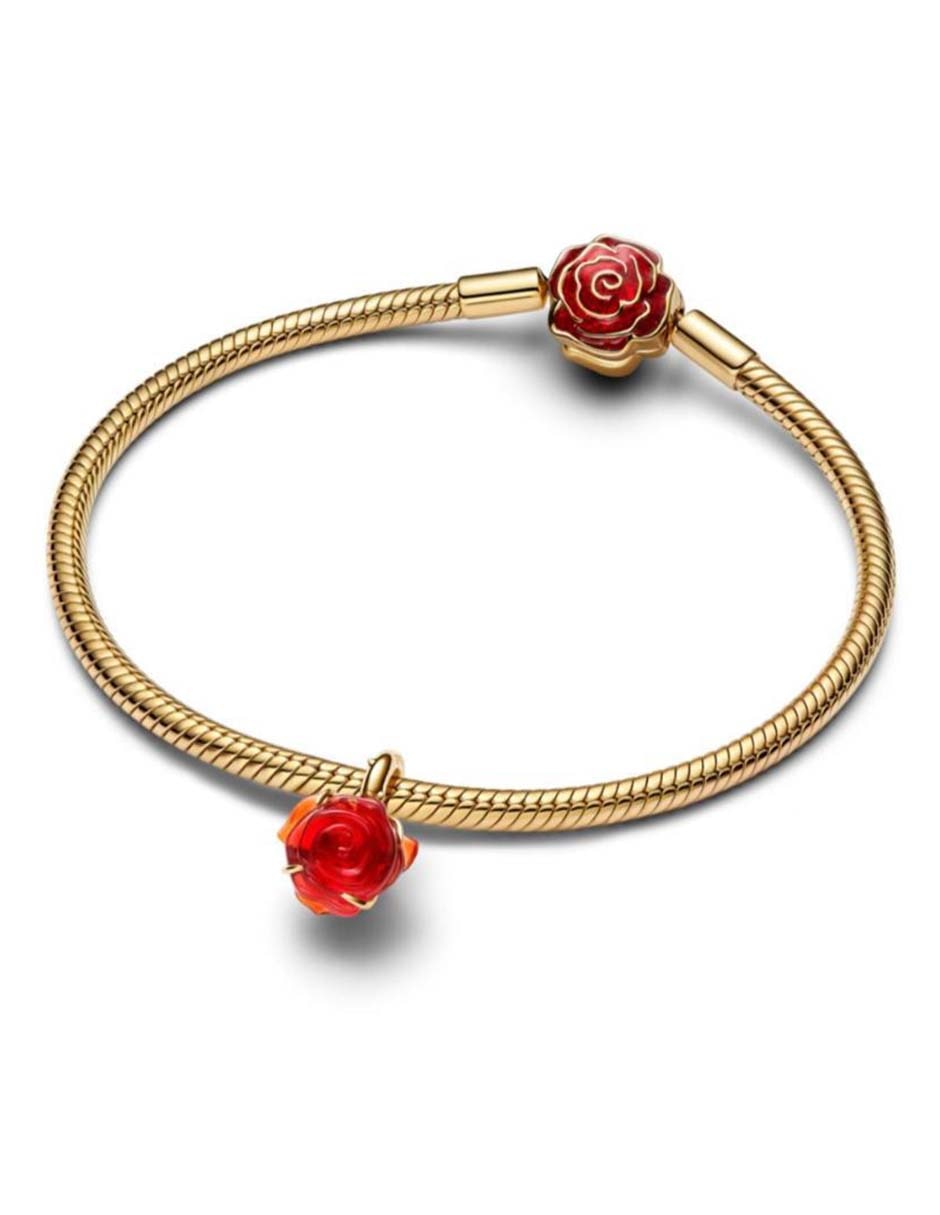Charm de flor Disney x La Bella y La Bestia de plata P 925