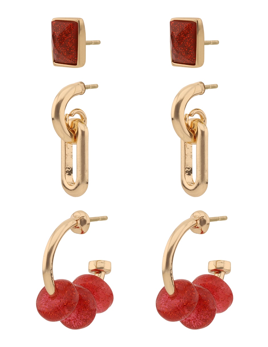 Set de aretes cuadrados Holiday Beads con acabado brillante 2