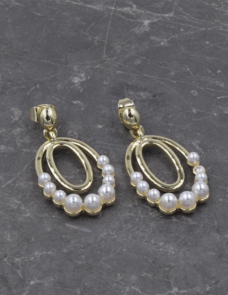 Aretes ovalados 14 K con acabado chapa de oro perla 2