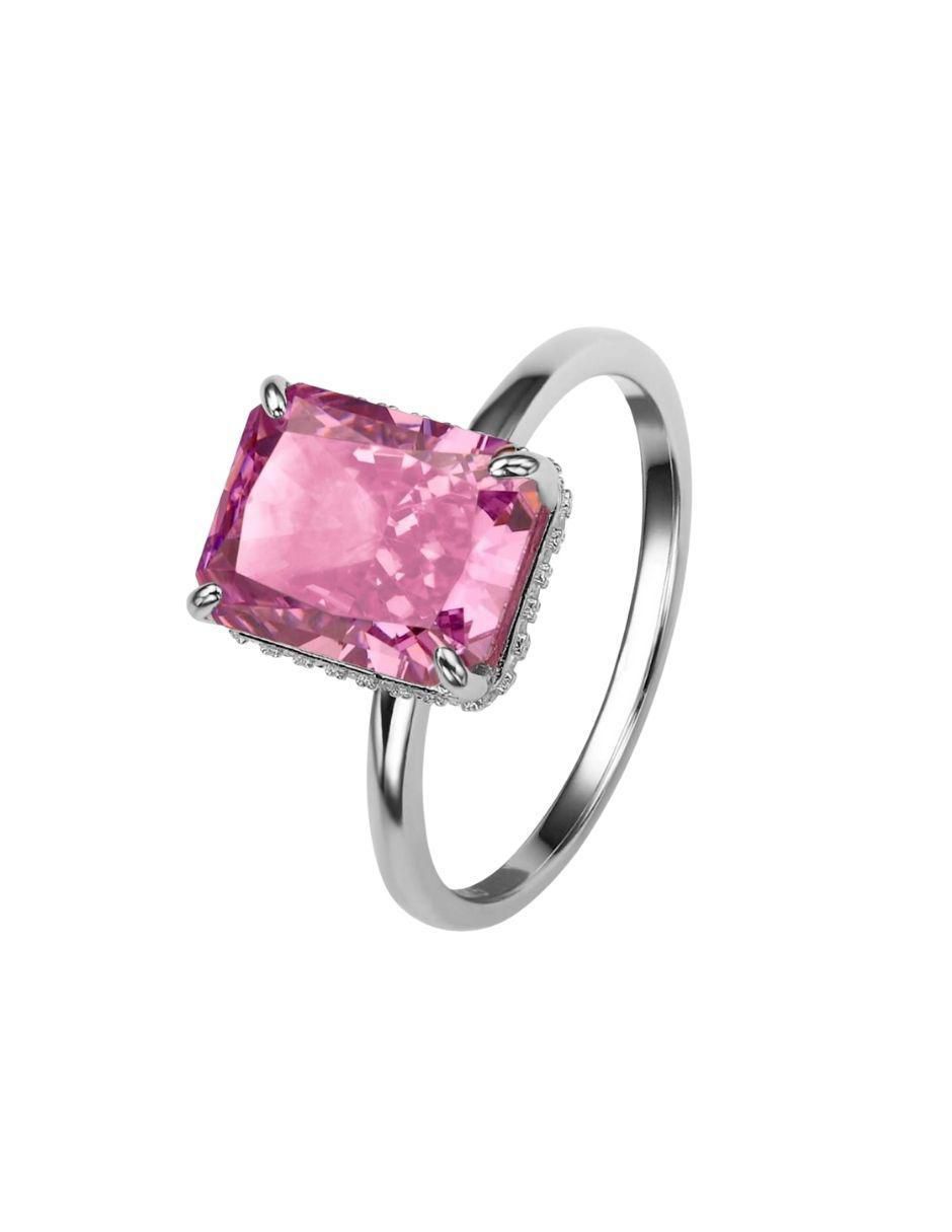 Anillo con gema rectangular Luxury P 925 de plata zirconia pulido