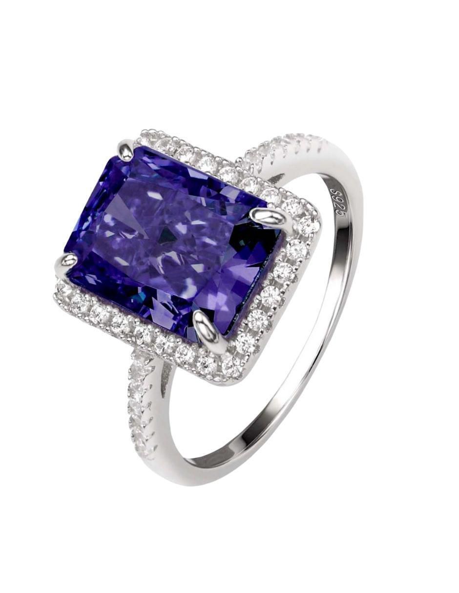 Anillo multi gemas rectangular Luxury P 925 de plata zirconia pavé
