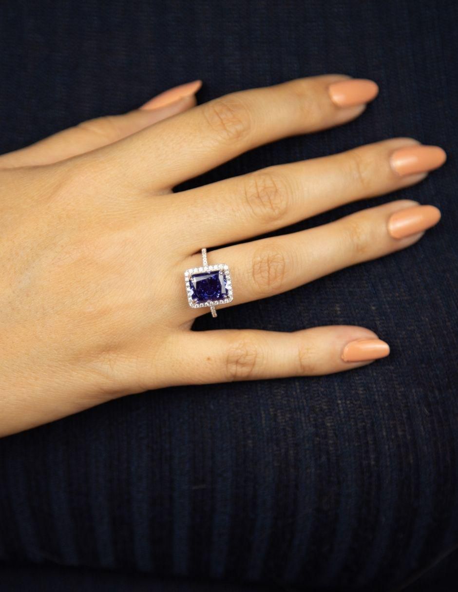 Anillo multi gemas rectangular Luxury P 925 de plata zirconia pavé