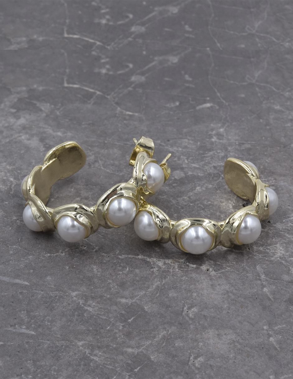 Arracadas 14 K con acabado chapa de oro perla 2
