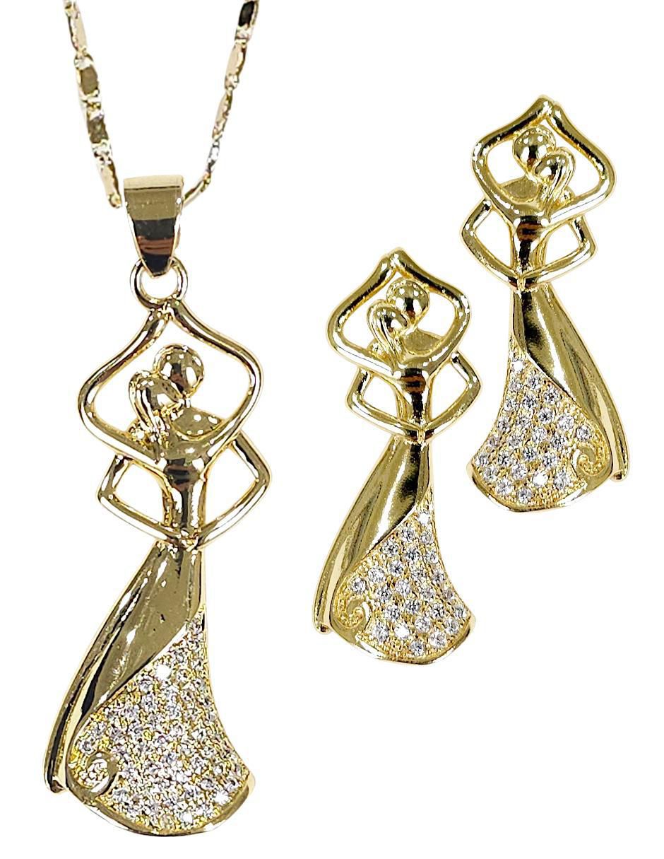 Aretes y collar 18 k zirconia
