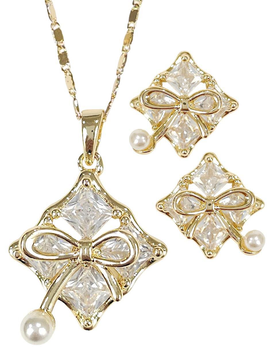 Aretes y collar de regalo 18 k zirconia