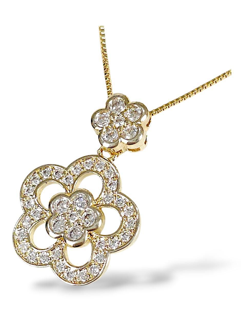 Aretes y collar de flor 18 k zirconia