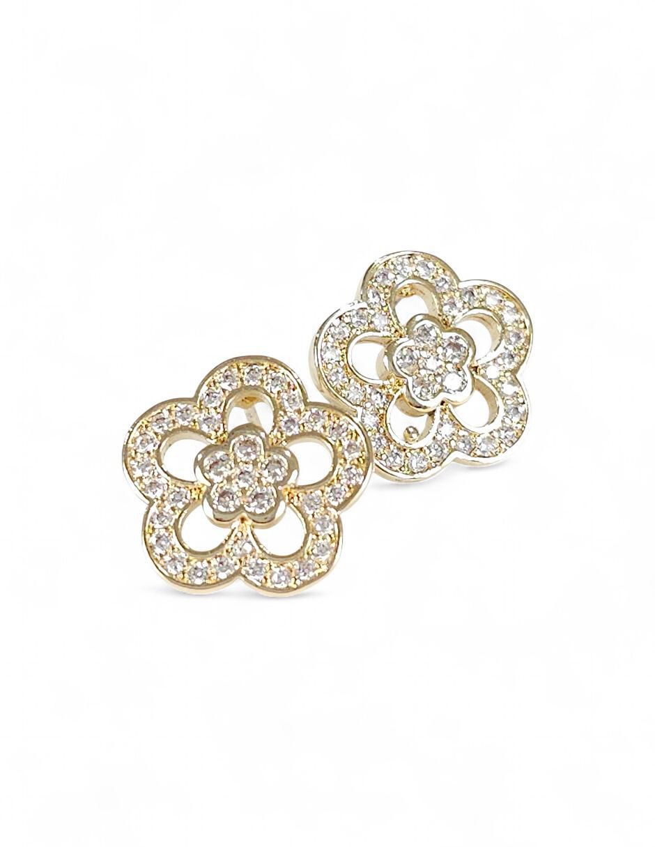 Aretes y collar de flor 18 k zirconia 6