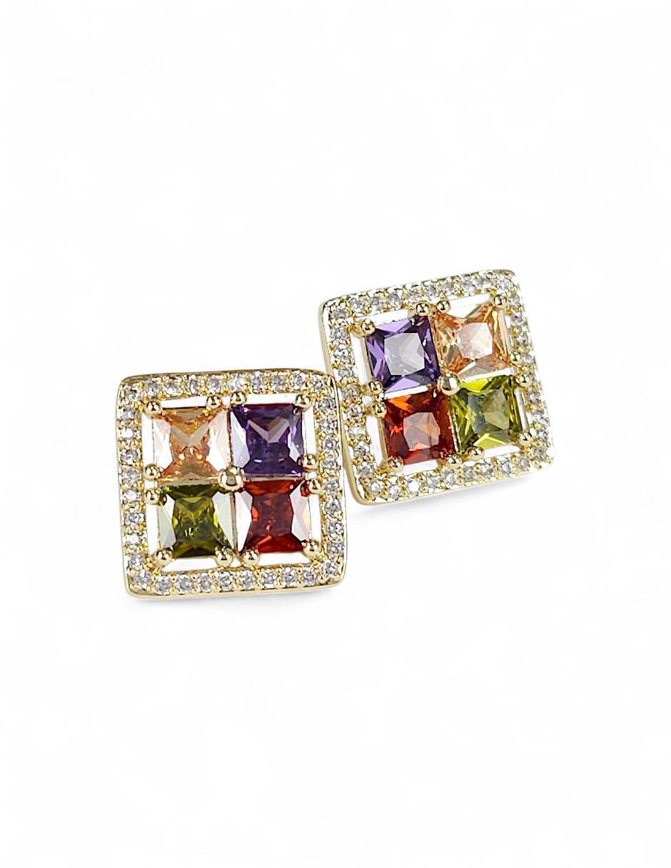 Aretes y collar cuadrado 18 k zirconia 6