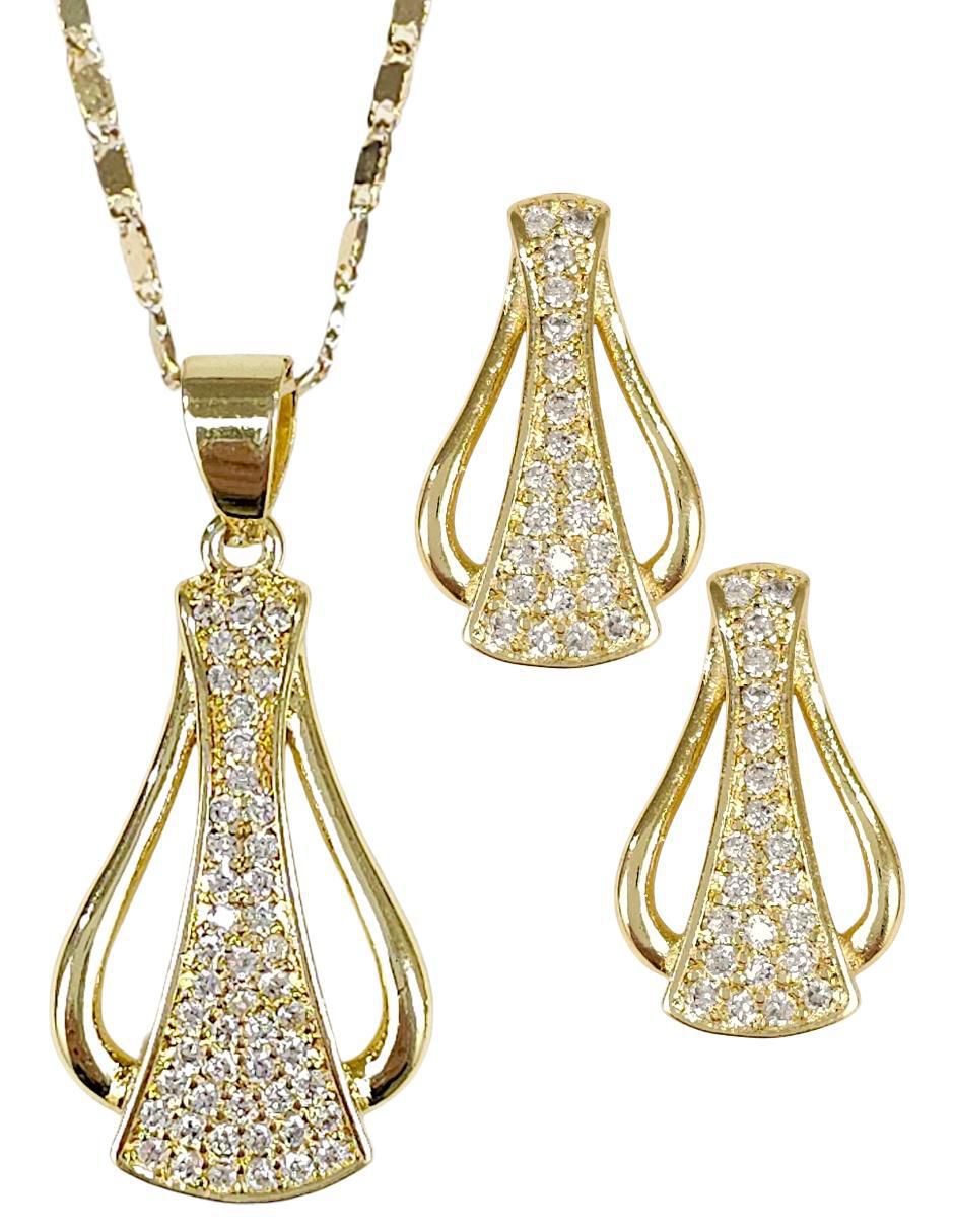 Aretes y collar 18 k zirconia