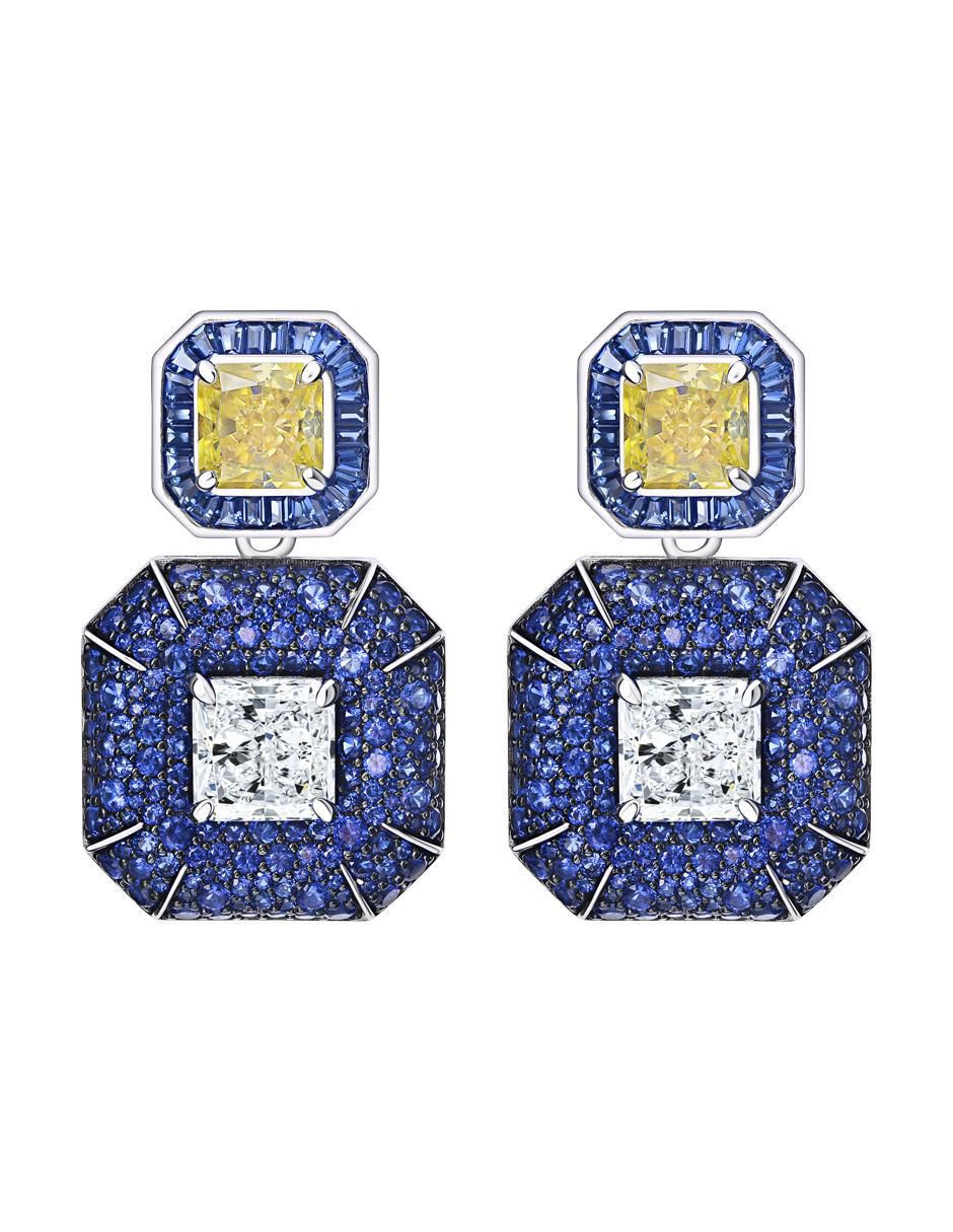 Aretes cortos octagonal Gladkova Joyería de plata P 925 con acabado pavé zafiro