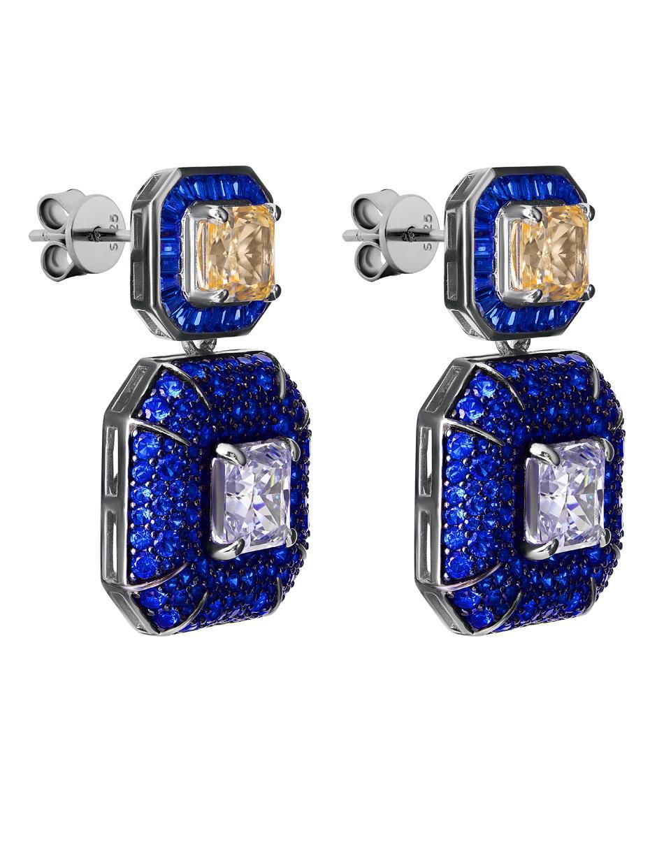 Aretes cortos octagonal Gladkova Joyería de plata P 925 con acabado pavé zafiro