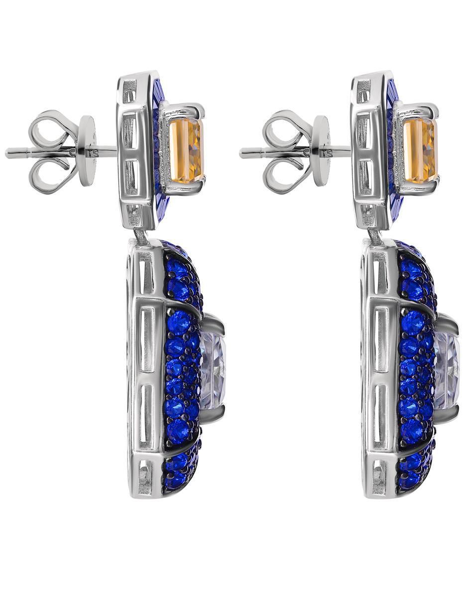 Aretes cortos octagonal Gladkova Joyería de plata P 925 con acabado pavé zafiro