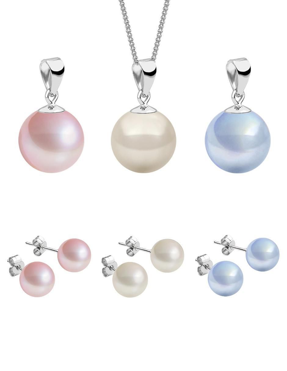 Aretes y collar redondo Éclair de plata p 925 perla de cristal