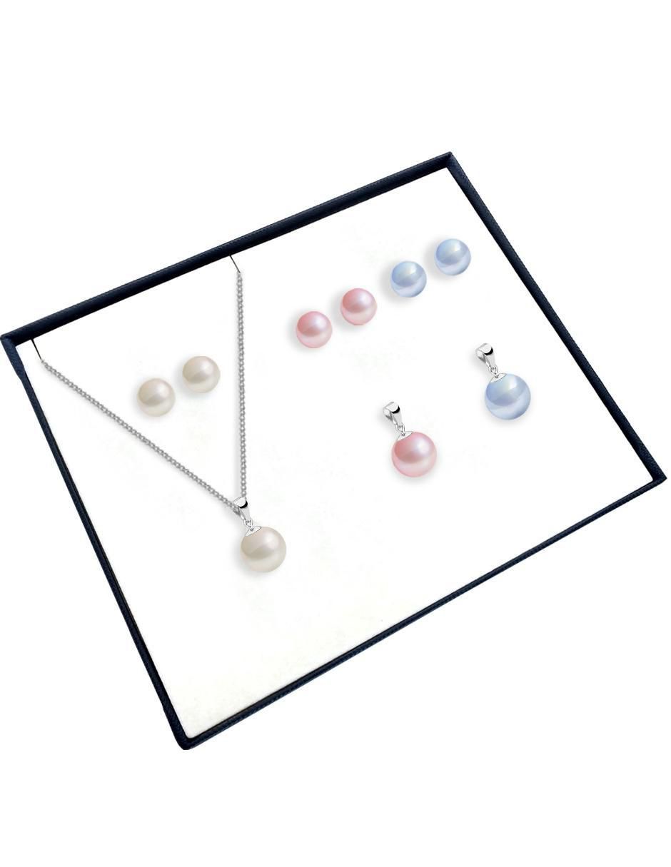 Aretes y collar redondo Éclair de plata p 925 perla de cristal 3