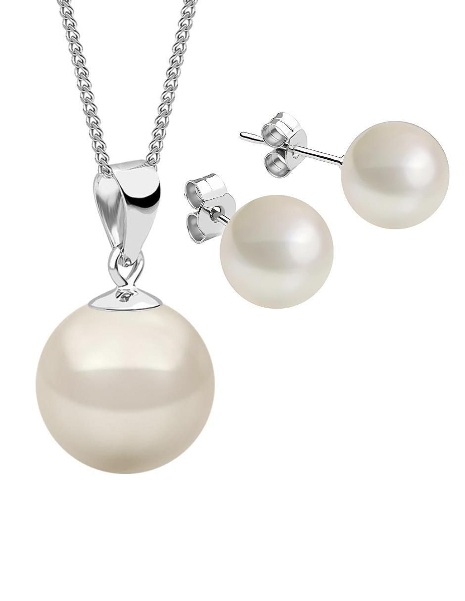 Aretes y collar redondo Éclair de plata p 925 perla de cristal 4