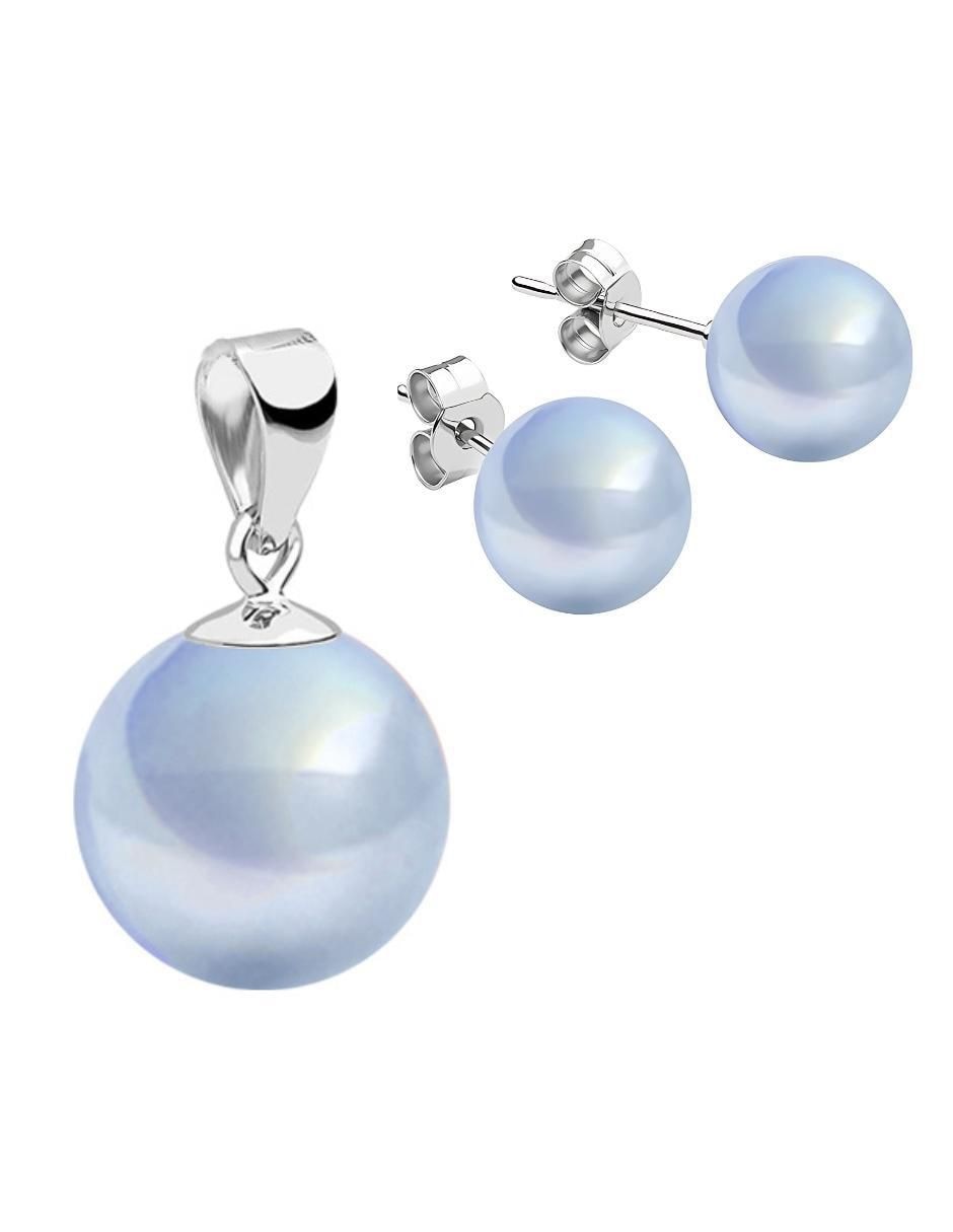 Aretes y collar redondo Éclair de plata p 925 perla de cristal 6