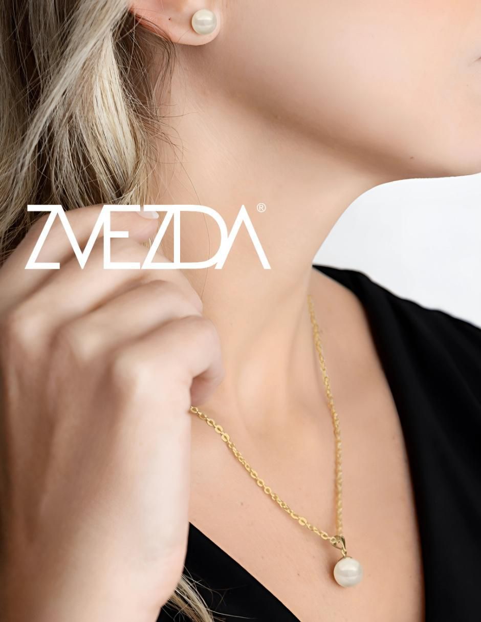 Aretes y collar redondo Éclair 18 k perla de cristal 2