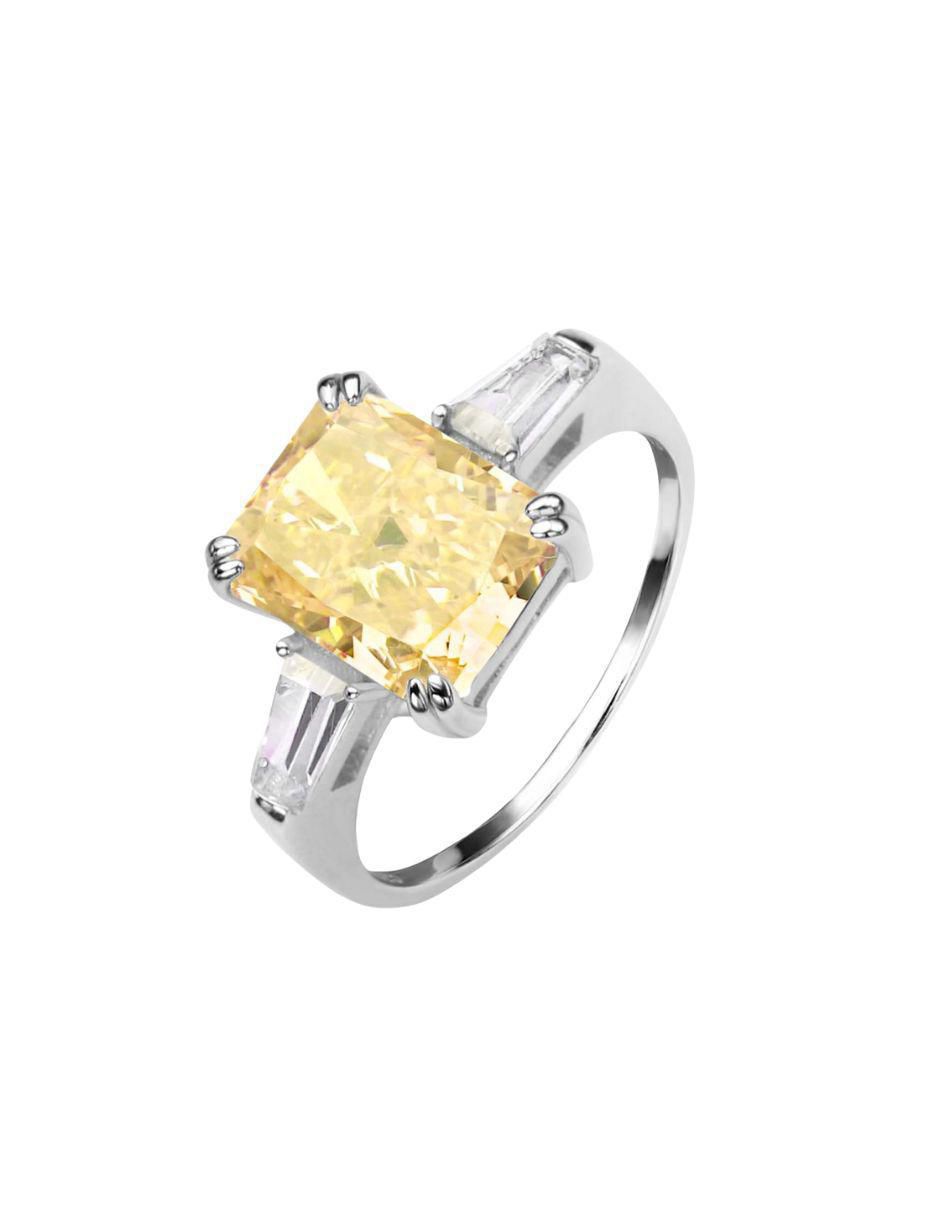 Anillo con gema rectangular Luxury P 925 de plata zirconia pulido