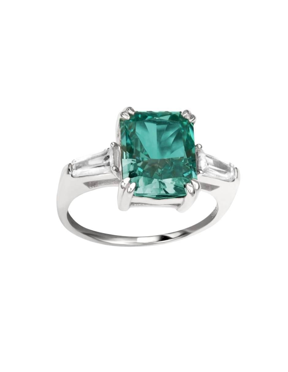 Anillo con gema rectangular Luxury P 925 de plata zirconia pulido