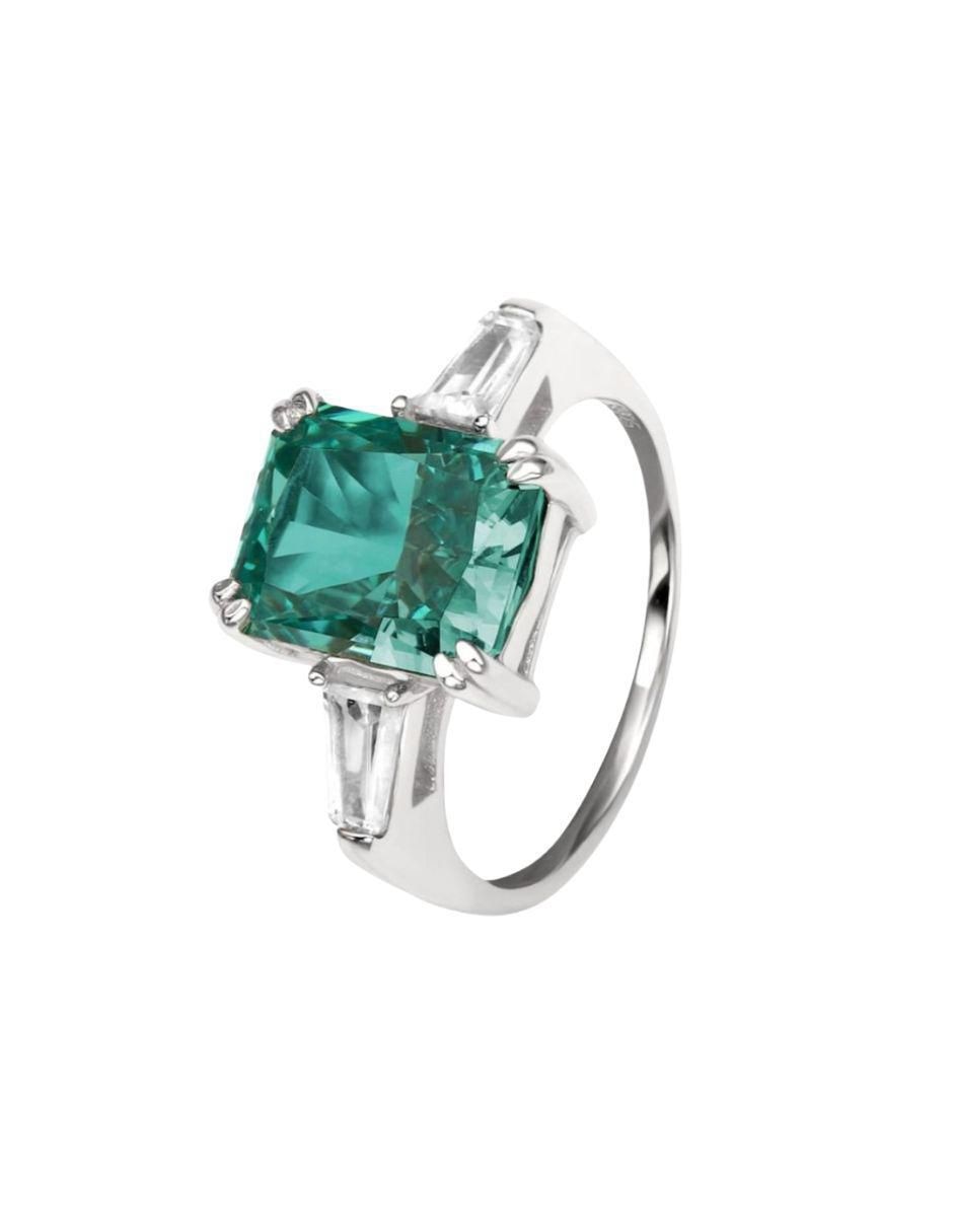 Anillo con gema rectangular Luxury P 925 de plata zirconia pulido