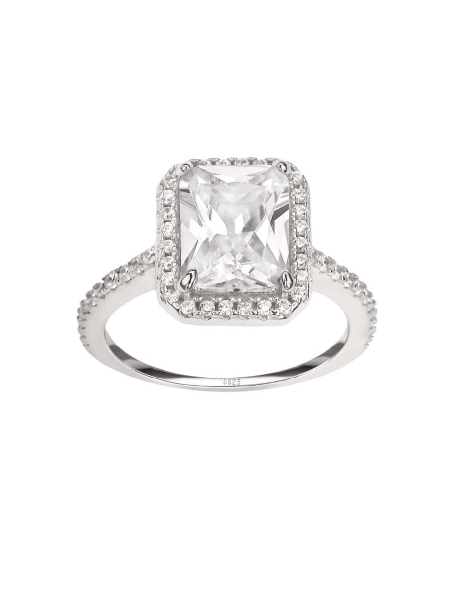 Anillo multi gemas cuadrada Luxury P 925 de plata zirconia pavé