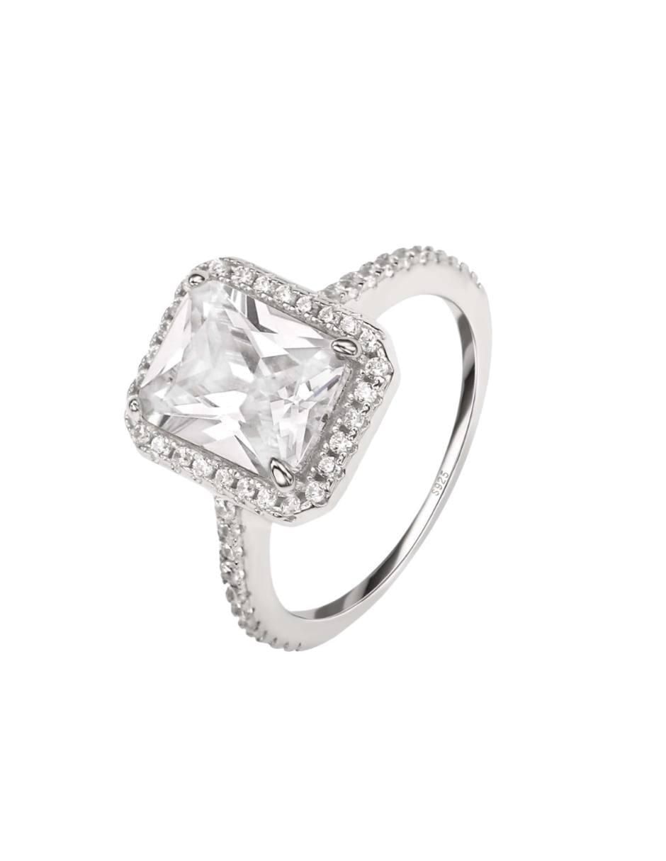 Anillo multi gemas cuadrada Luxury P 925 de plata zirconia pavé