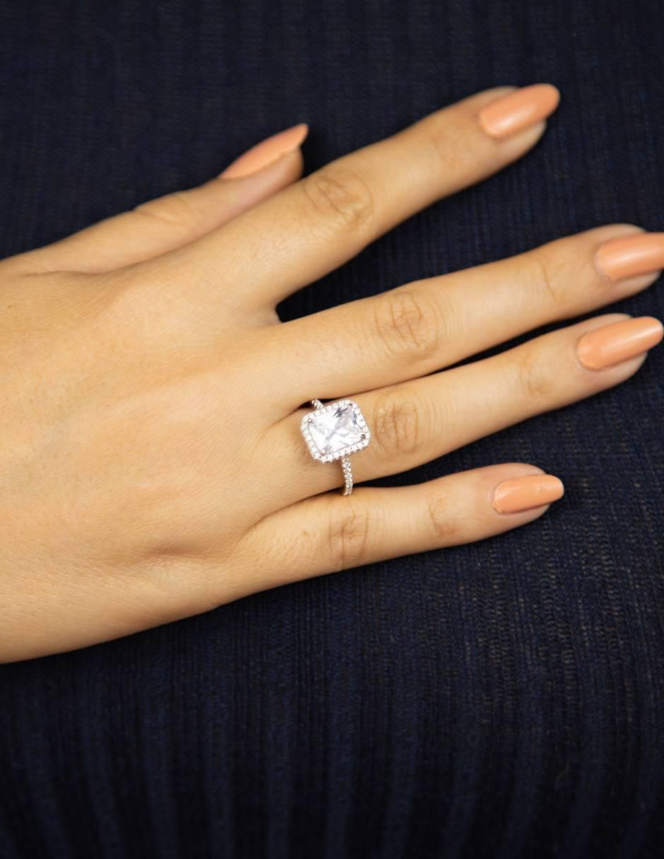 Anillo multi gemas cuadrada Luxury P 925 de plata zirconia pavé