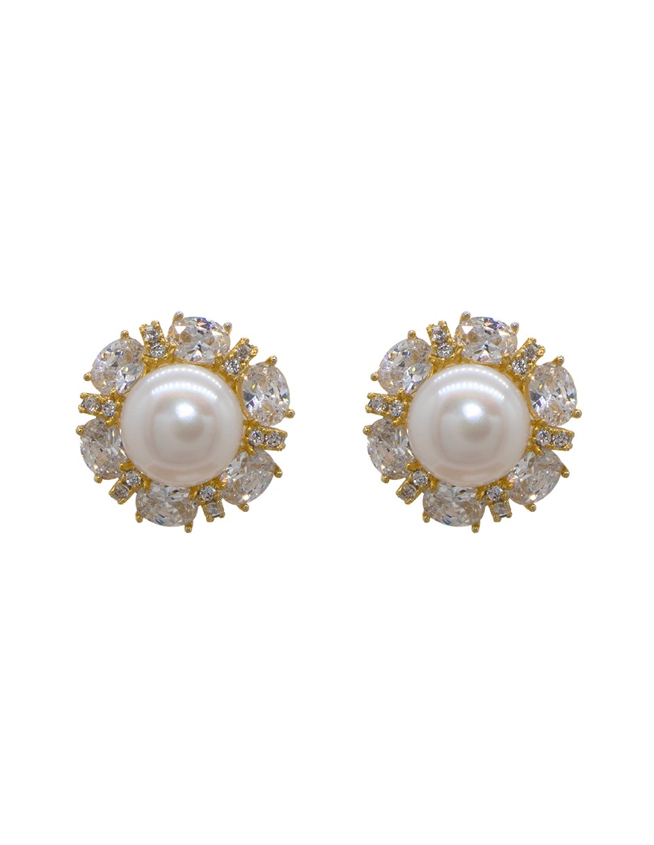 Aretes cortos con acabado pavé perla 1