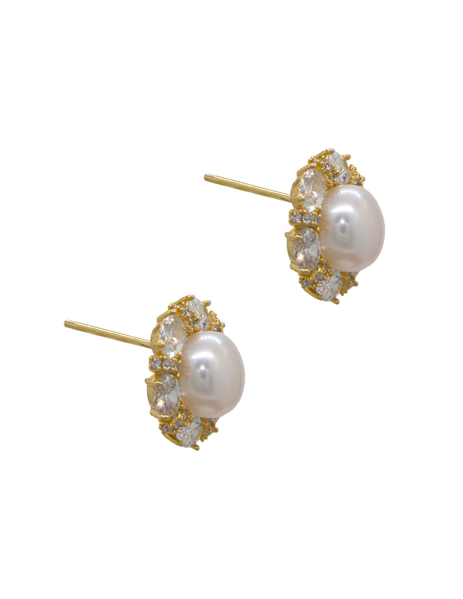 Aretes cortos con acabado pavé perla 2
