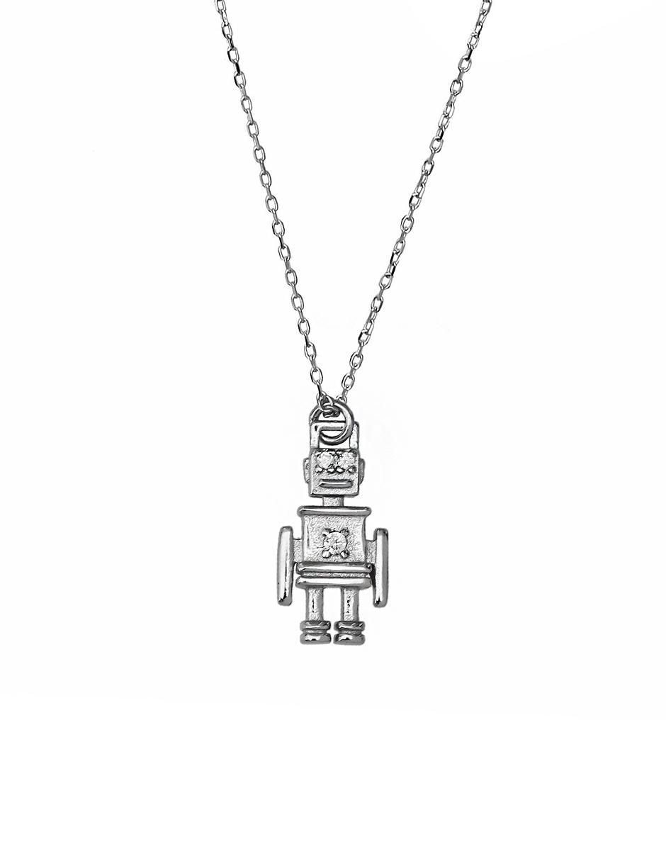 Collar con dije de robot de plata P 925 Collar con dije de robot de plata P 925