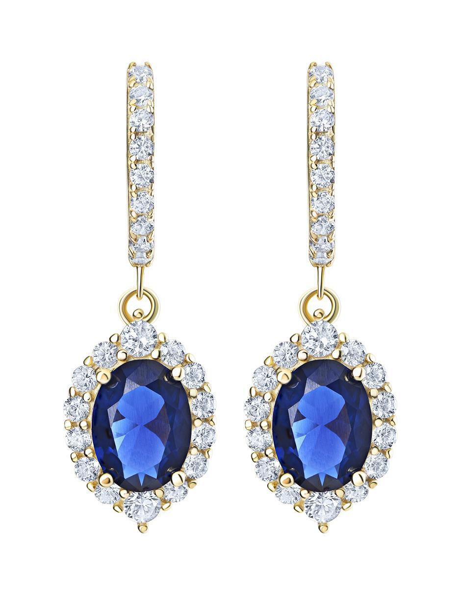 Aretes de aro de plata P 925 con acabado chapa de oro zafiro Aretes de aro de plata P 925 con acabado chapa de oro zafiro