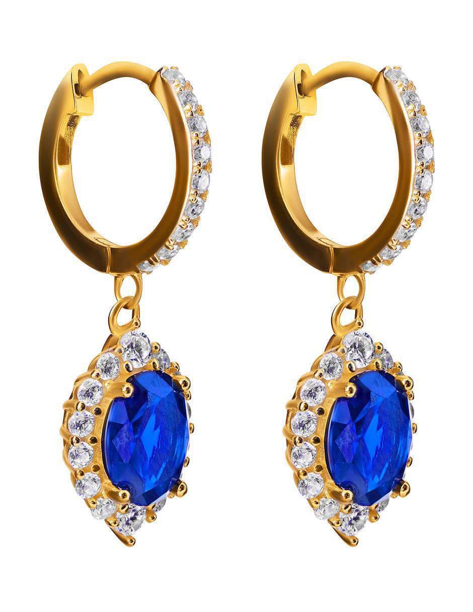 Aretes de aro de plata P 925 con acabado chapa de oro zafiro 2