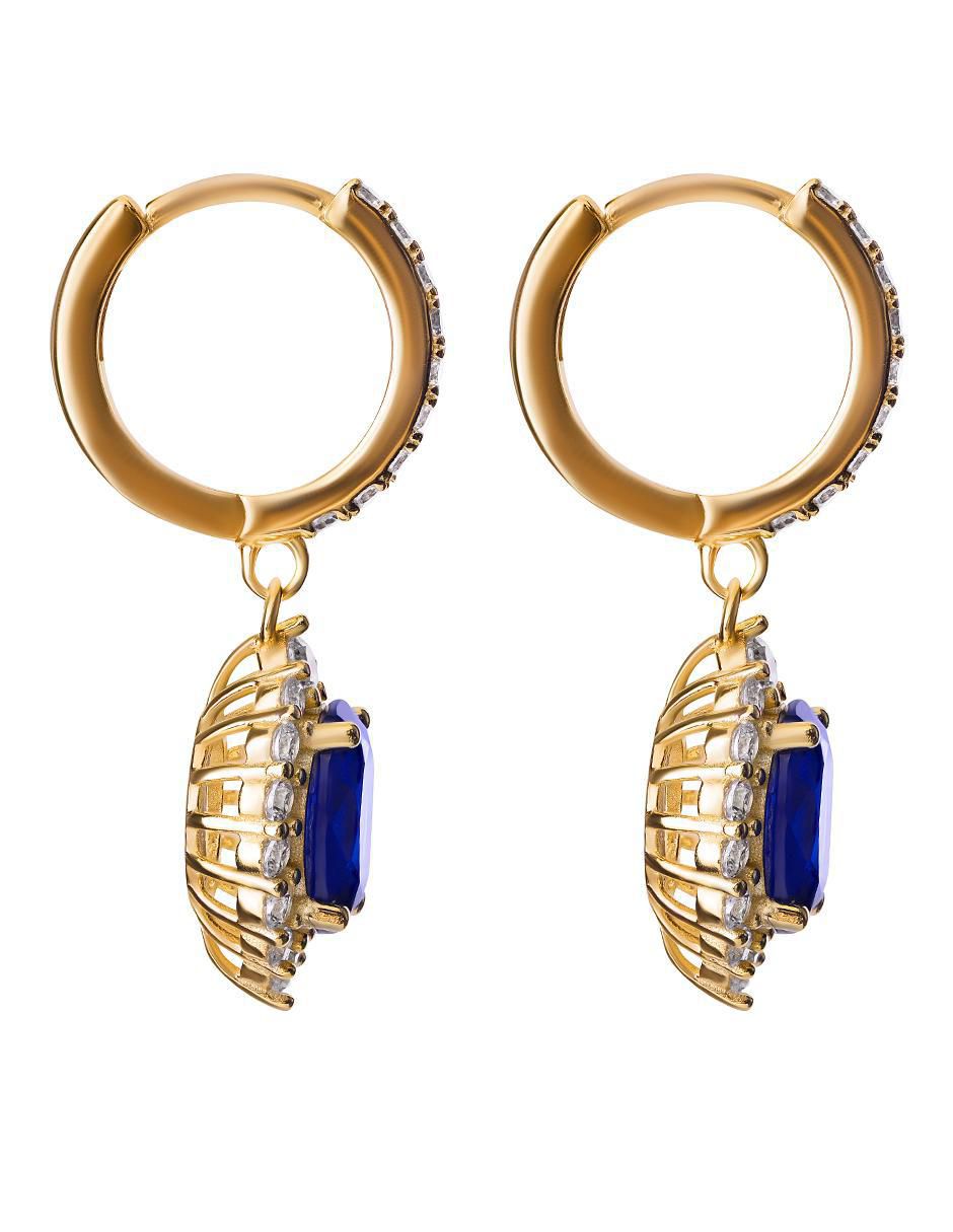 Aretes de aro de plata P 925 con acabado chapa de oro zafiro 3