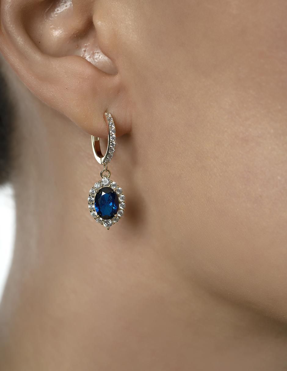 Aretes de aro de plata P 925 con acabado chapa de oro zafiro 4