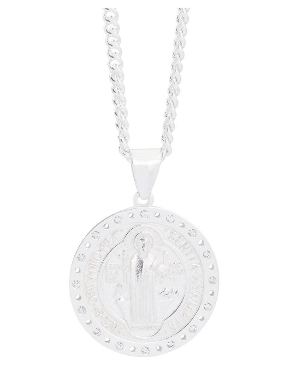 Collar con dije San Benito circular de plata P 925 Collar con dije San Benito circular de plata P 925