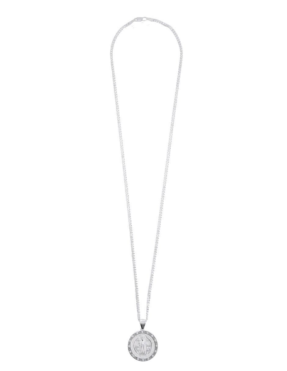 Collar con dije San Benito circular de plata P 925 3