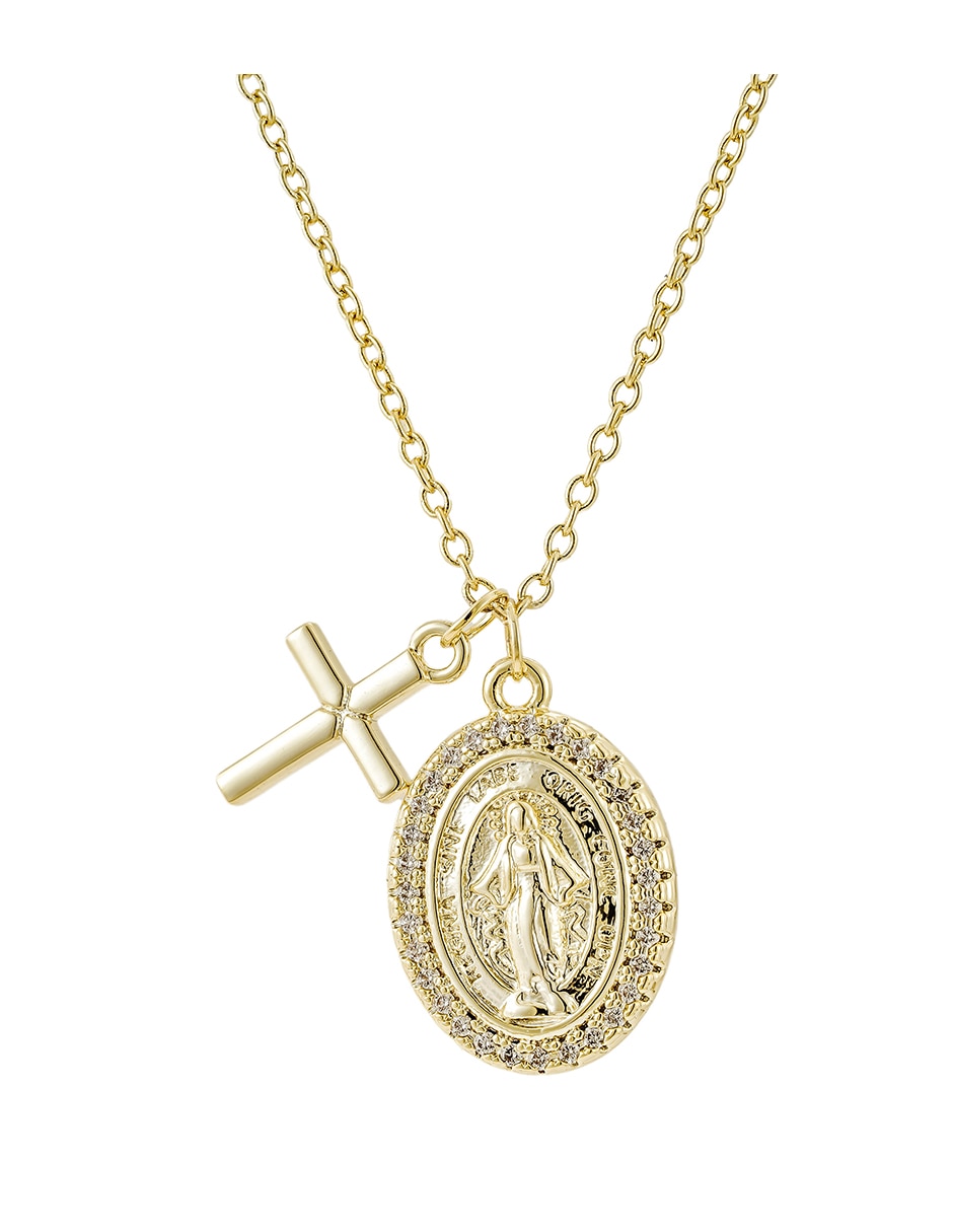 Collar con dije de ovalado Religiosos de baño de oro 14 K