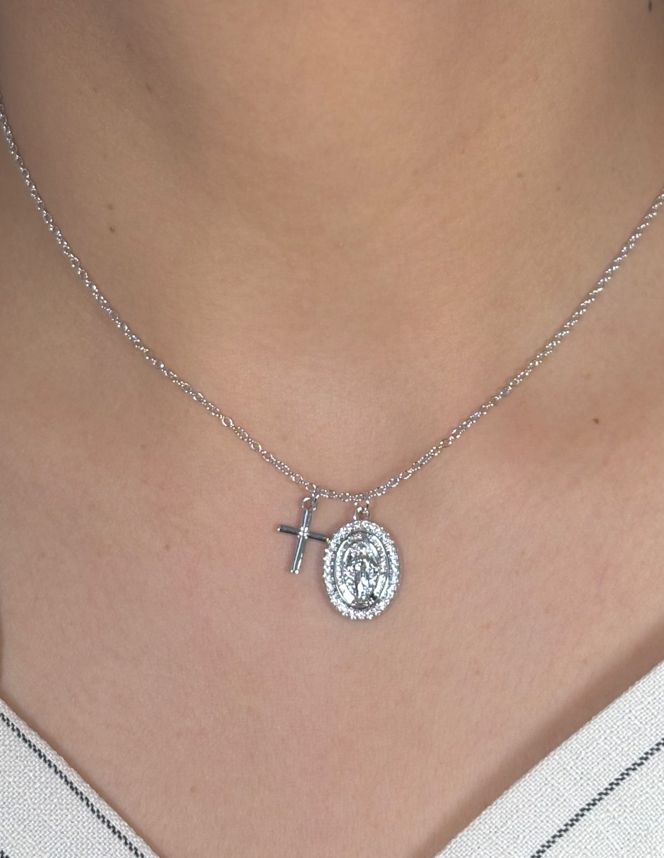 Collar con dije de ovalado Religiosos de baño de oro 14 K 3