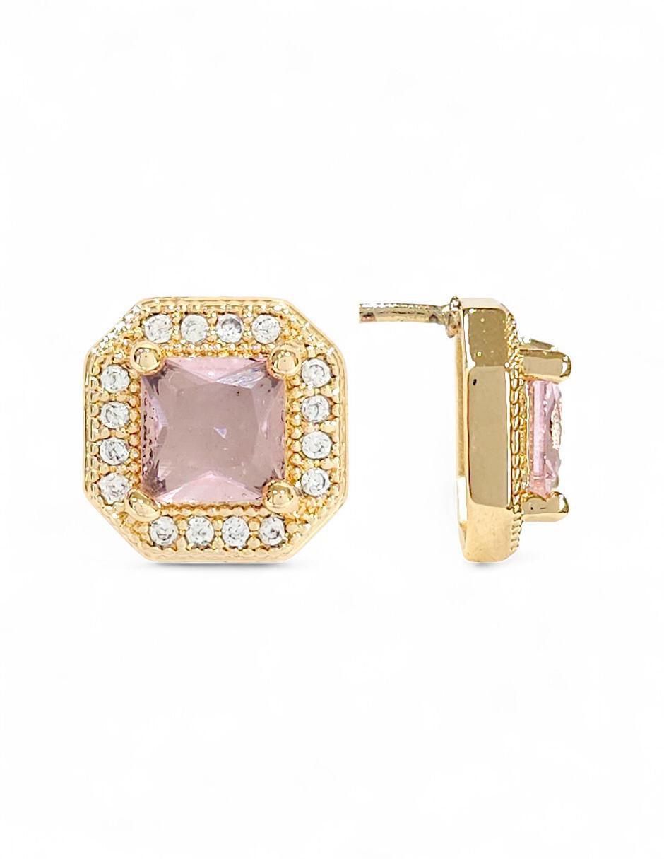 Aretes y collar hexagonal 18 k zirconia 5