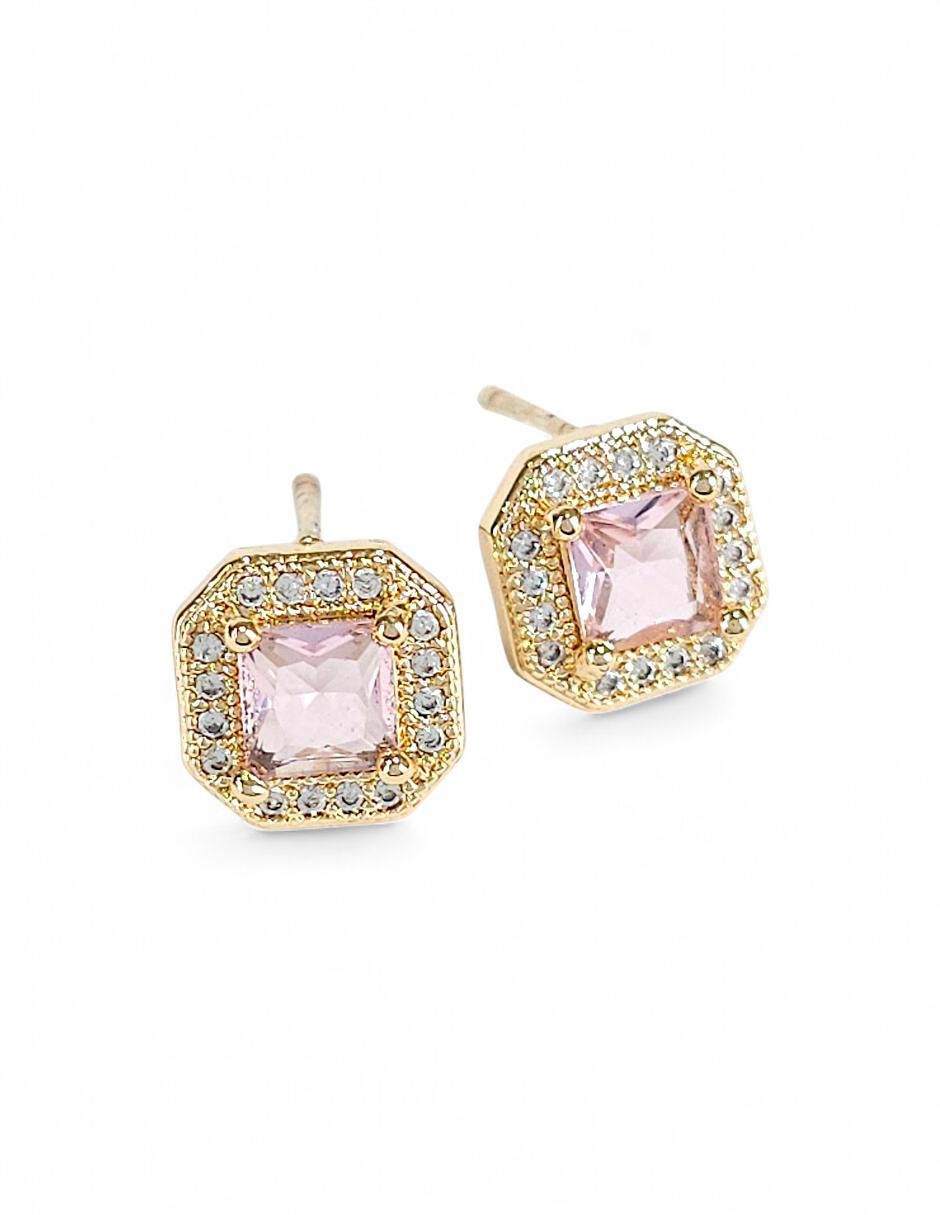 Aretes y collar hexagonal 18 k zirconia 6