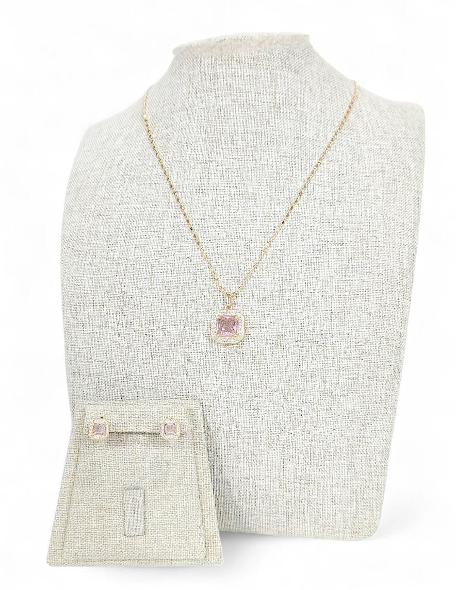 Aretes y collar hexagonal 18 k zirconia 7