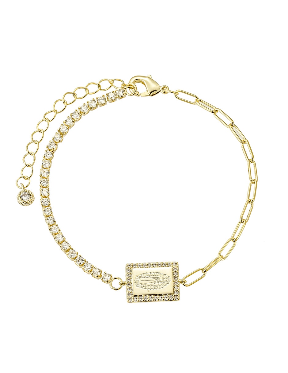 Pulsera con zirconia Religiosos acabado baño de oro 14 K