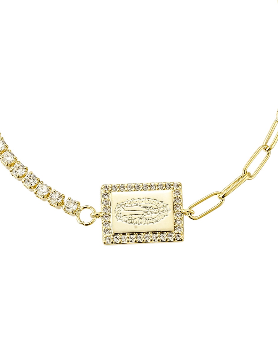Pulsera con zirconia Religiosos acabado baño de oro 14 K 2