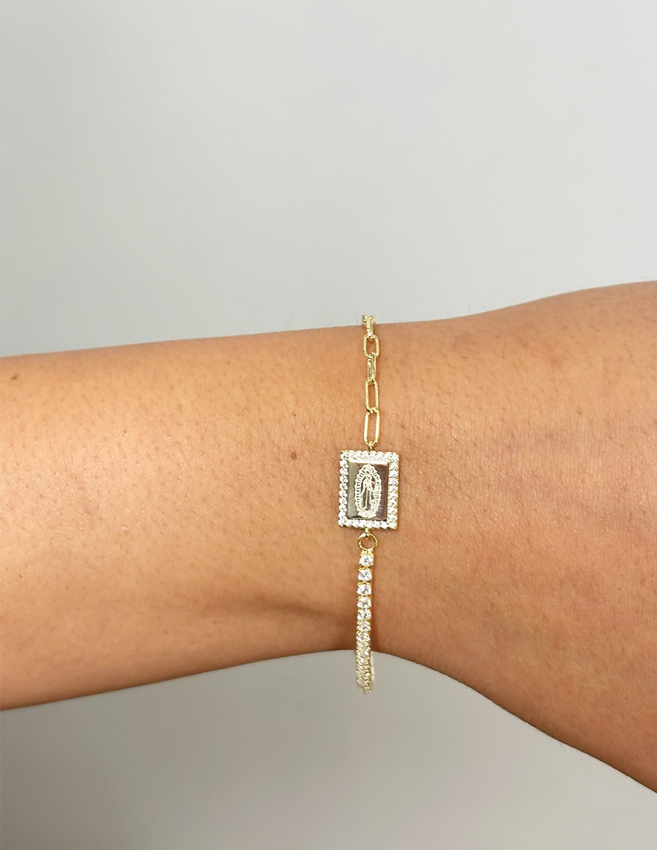 Pulsera con zirconia Religiosos acabado baño de oro 14 K 3