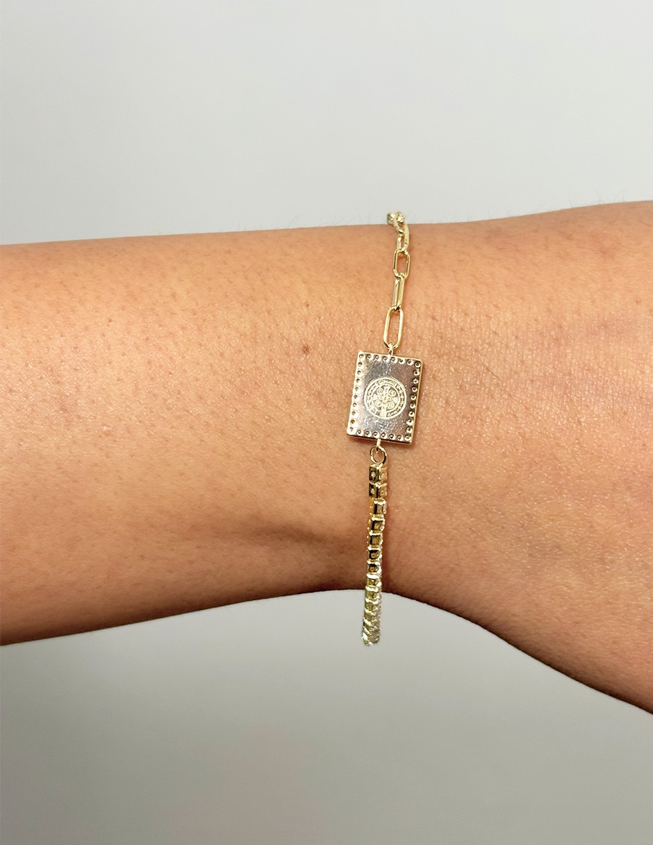 Pulsera con zirconia Religiosos acabado baño de oro 14 K 4