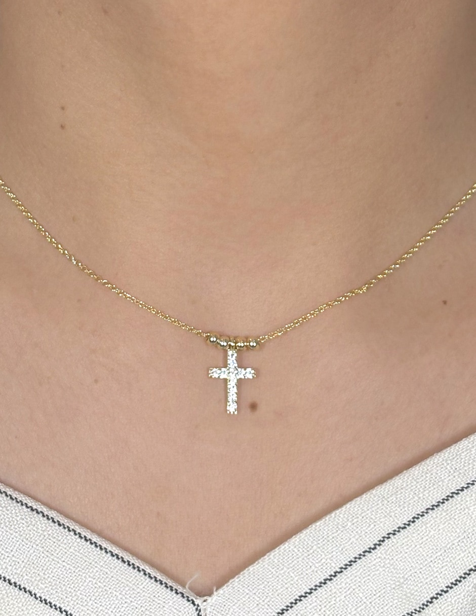 Collar con dije de cruz  Religiosos de baño de oro 14 K 3
