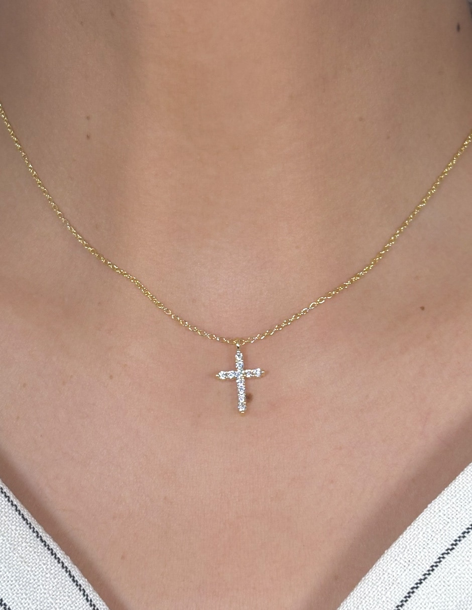 Collar con dije de cruz  Religiosos de baño de oro 14 K 3